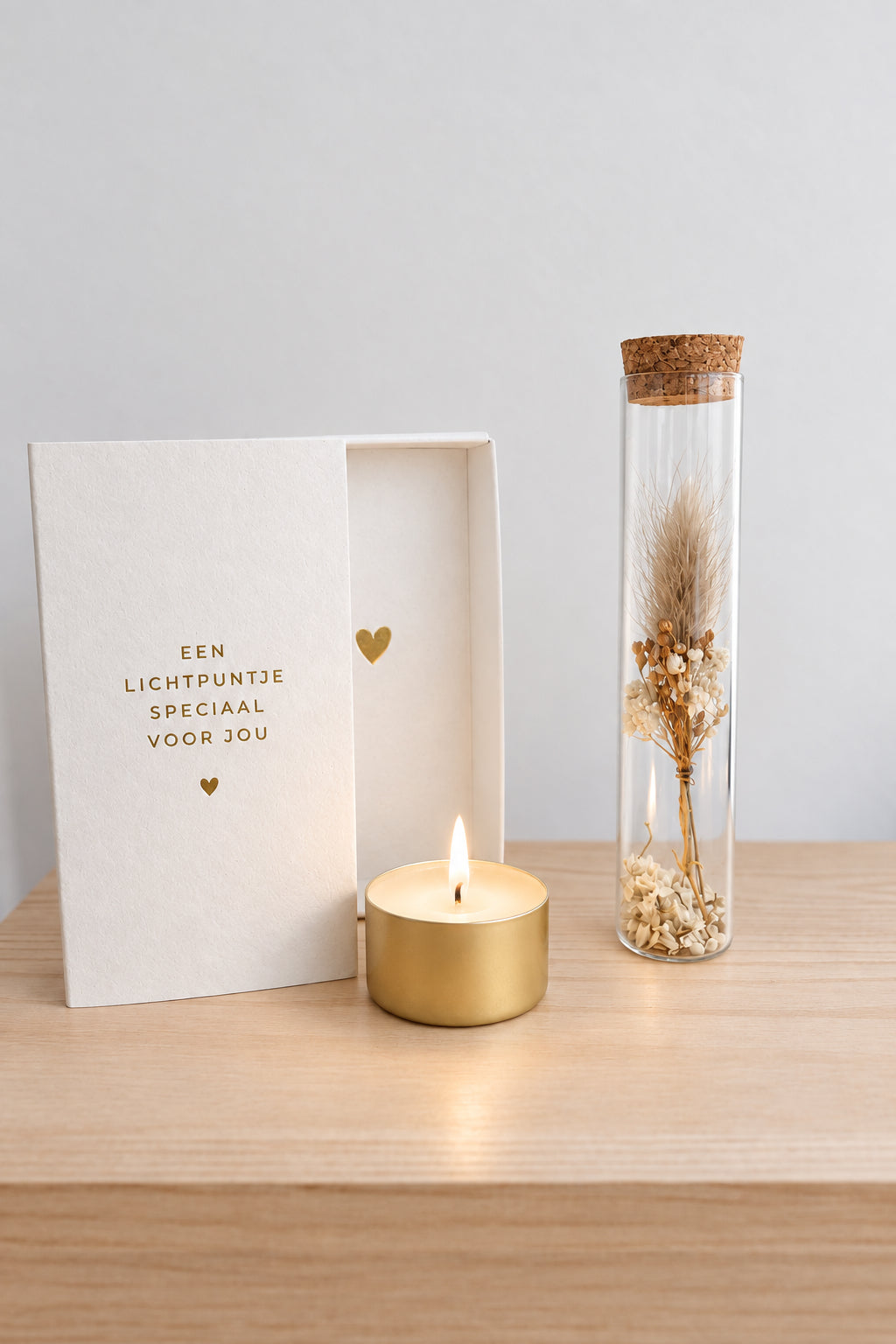 Brievenbuscadeau steun – Lichtpuntje in een zakje met droogbloemen
