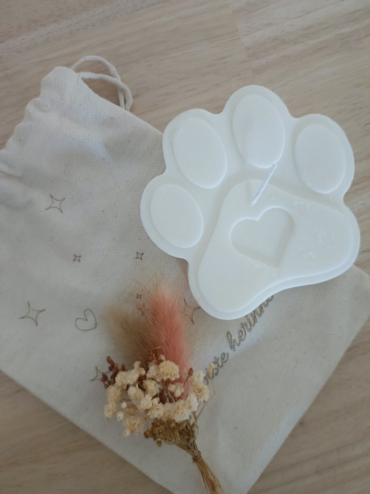 Handgemaakte Koolzaadwas Kaars Hondenpoot met Hart